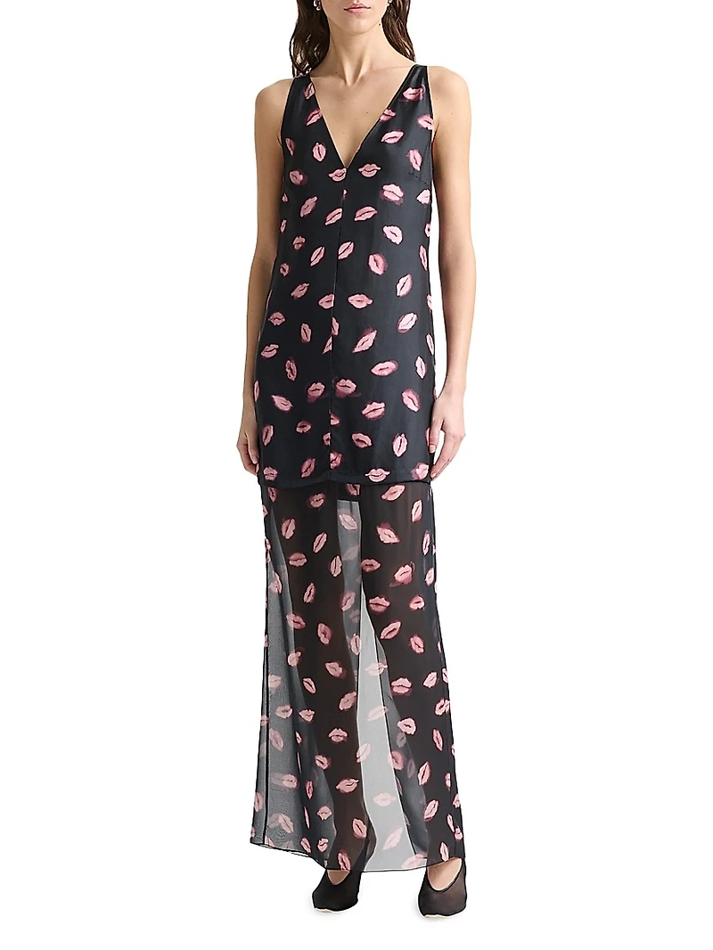 Katrin Lip-Print Silk Maxi Dress