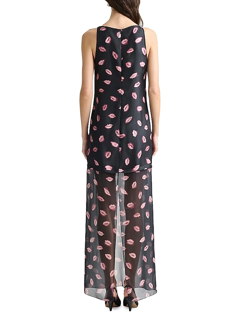 Katrin Lip-Print Silk Maxi Dress