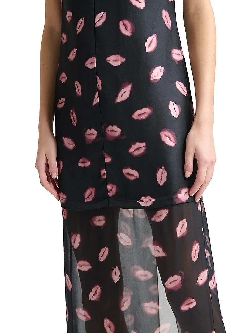 Katrin Lip-Print Silk Maxi Dress