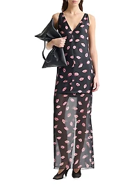 Katrin Lip-Print Silk Maxi Dress