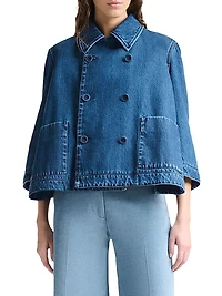 Hayden Denim Double-Breasted Crop Jacket