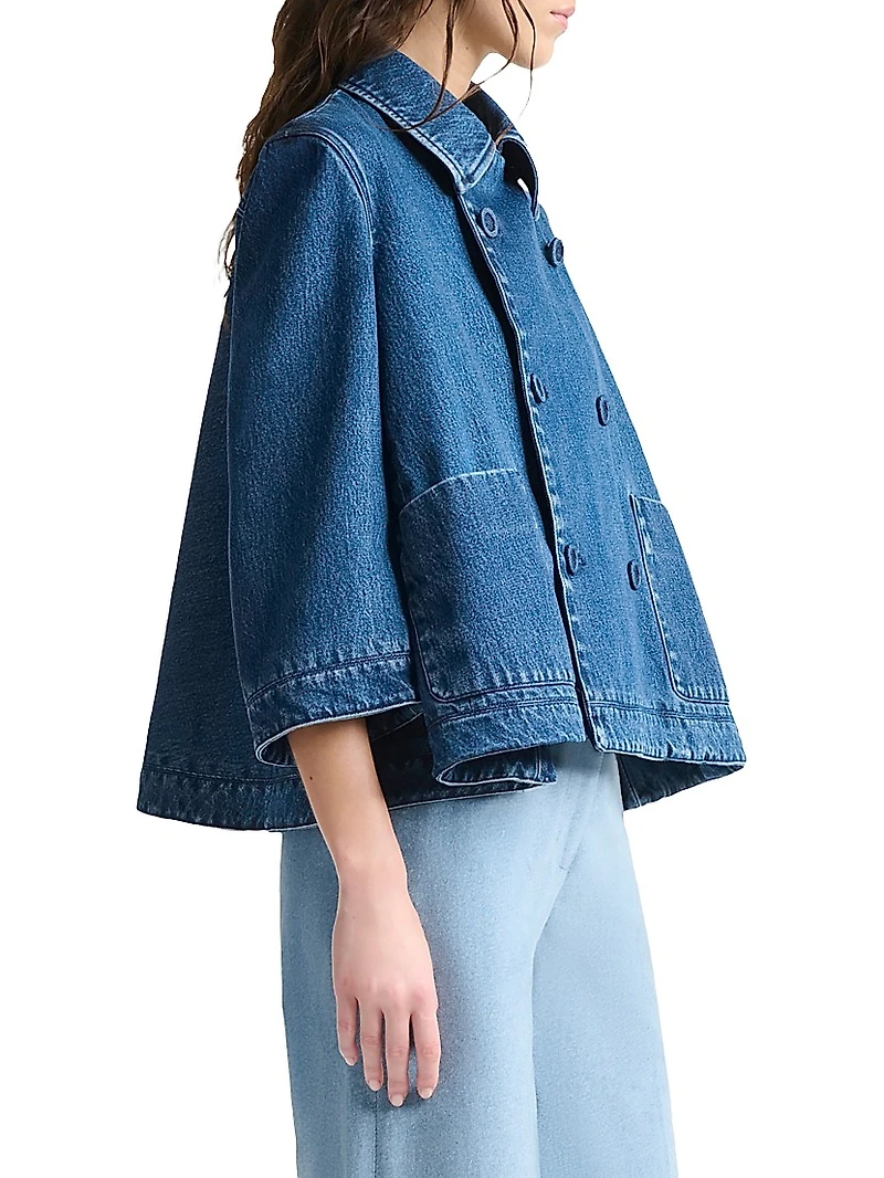 Hayden Denim Double-Breasted Crop Jacket