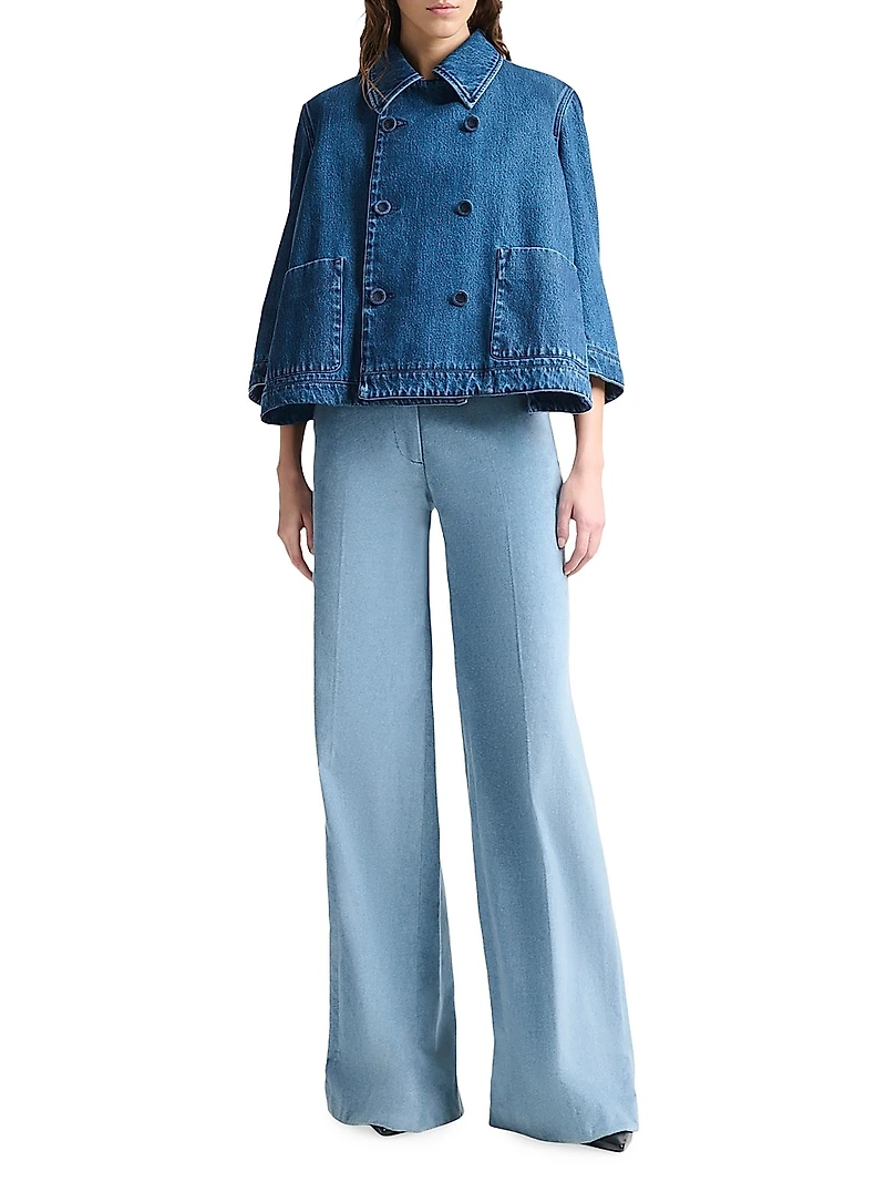 Hayden Denim Double-Breasted Crop Jacket