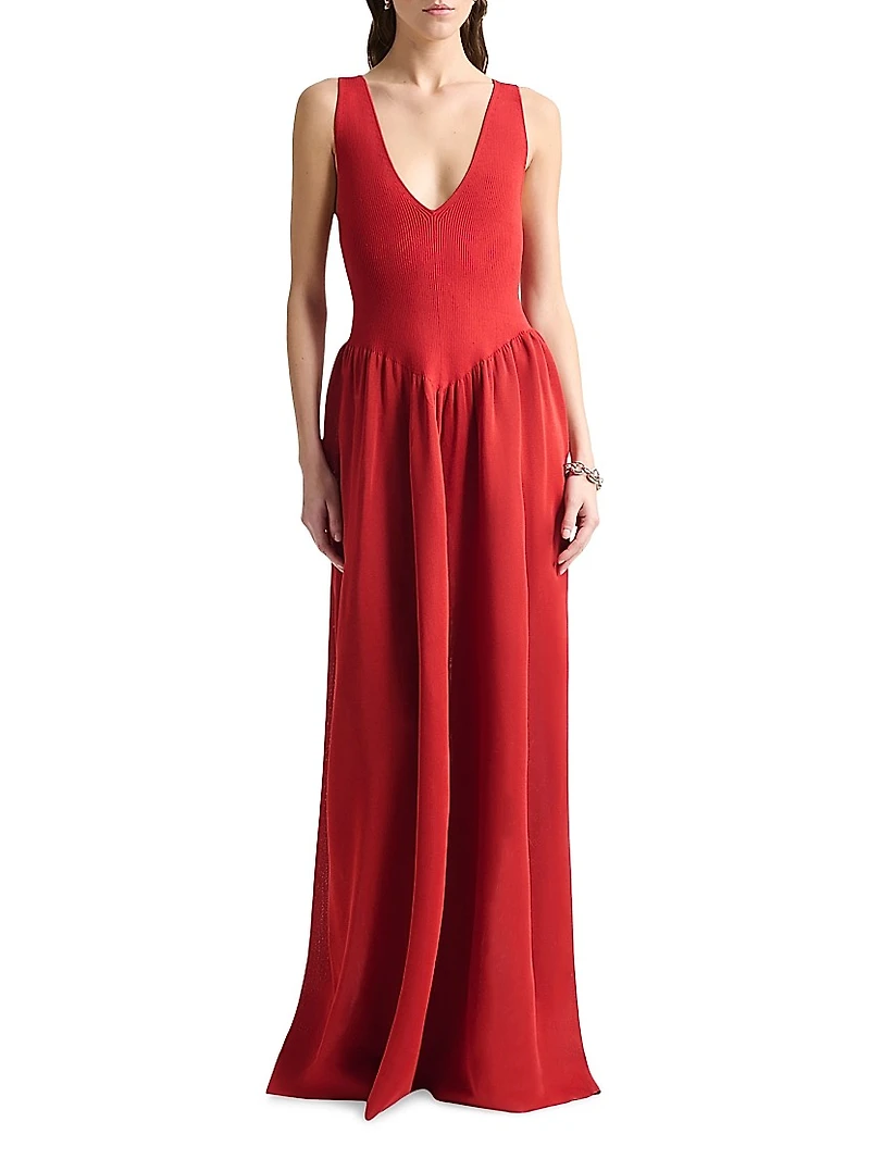 Lollie Ribbed-Bodice Maxi Dress