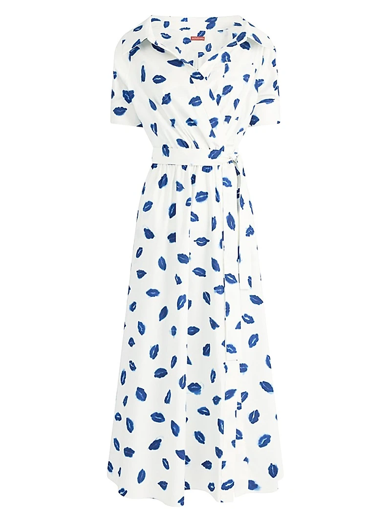 Lydia Lip-Print Stretch-Cotton Midi-Dress