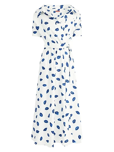 Lydia Lip-Print Stretch-Cotton Midi-Dress