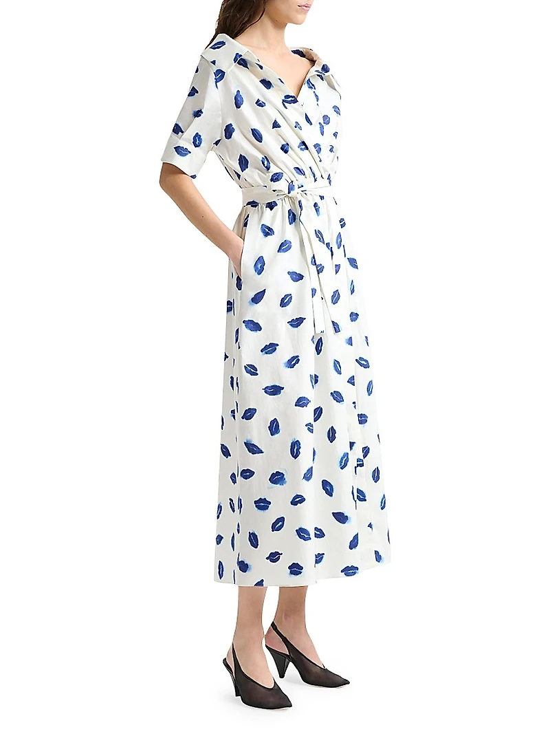 Lydia Lip-Print Stretch-Cotton Midi-Dress