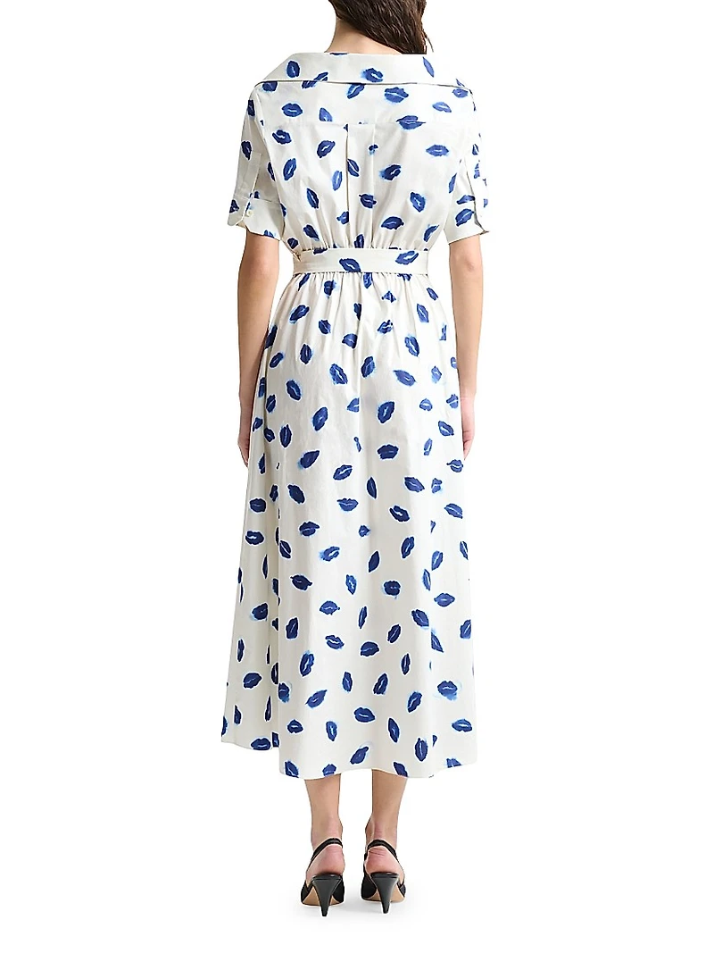 Lydia Lip-Print Stretch-Cotton Midi-Dress