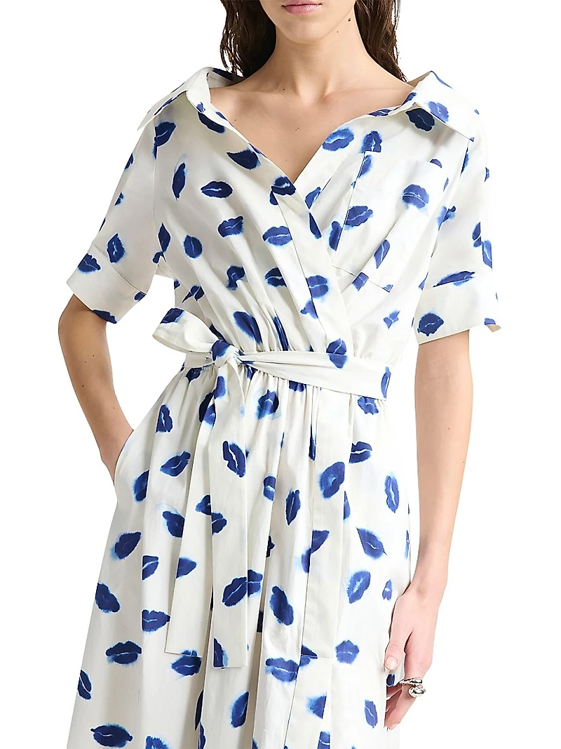 Lydia Lip-Print Stretch-Cotton Midi-Dress