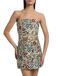 Velia Embellished Linen Bandeau Minidress