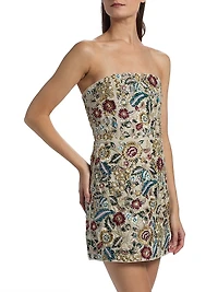 Velia Embellished Linen Bandeau Minidress