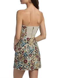 Velia Embellished Linen Bandeau Minidress