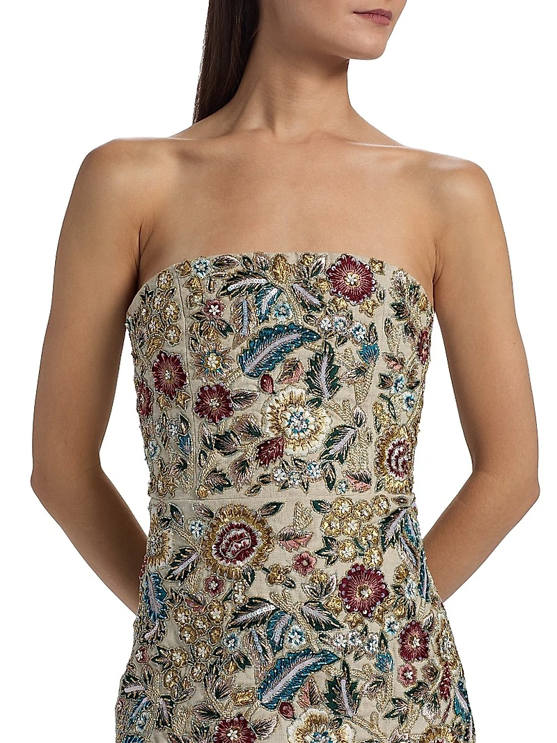 Velia Embellished Linen Bandeau Minidress