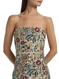 Velia Embellished Linen Bandeau Minidress