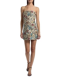 Velia Embellished Linen Bandeau Minidress