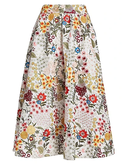Earla Floral-Embroidered Cotton Midi-Skirt