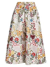 Earla Floral-Embroidered Cotton Midi-Skirt