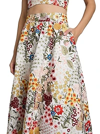 Earla Floral-Embroidered Cotton Midi-Skirt