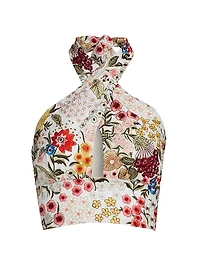 Evelina Floral-Embroidered Cotton-Silk Crop Top