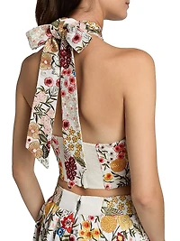 Evelina Floral-Embroidered Cotton-Silk Crop Top