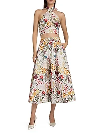 Evelina Floral-Embroidered Cotton-Silk Crop Top