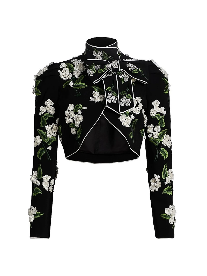 Addison Floral Appliqué Cropped Jacket