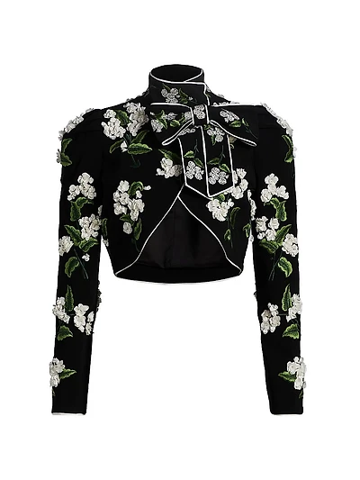 Addison Floral Appliqué Cropped Jacket