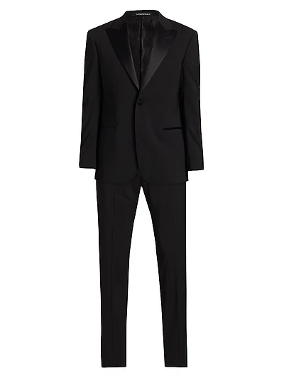 Satin-Lapel Wool Tuxedo
