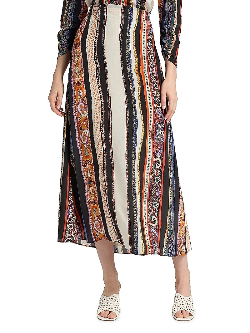 Lennon Sabrina Printed Crepe Midi-Skirt