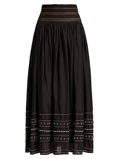 Joan Ezra Embroidered Voile Midi-Skirt
