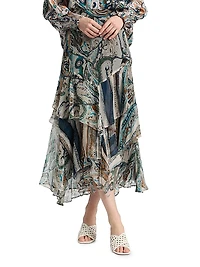 Daryl Callie Printed Crinkle Chiffon Midi-Skirt