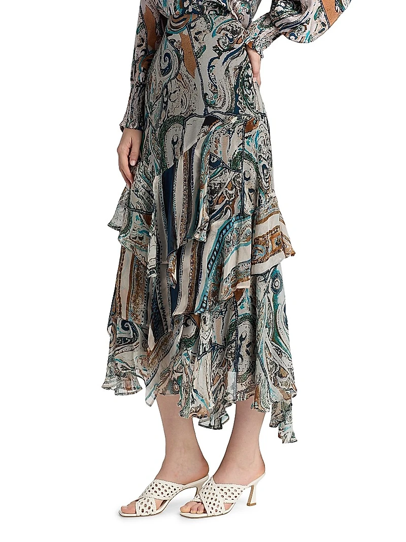Daryl Callie Printed Crinkle Chiffon Midi-Skirt