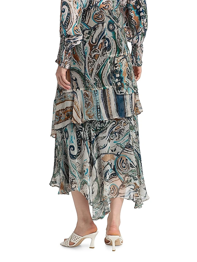 Daryl Callie Printed Crinkle Chiffon Midi-Skirt