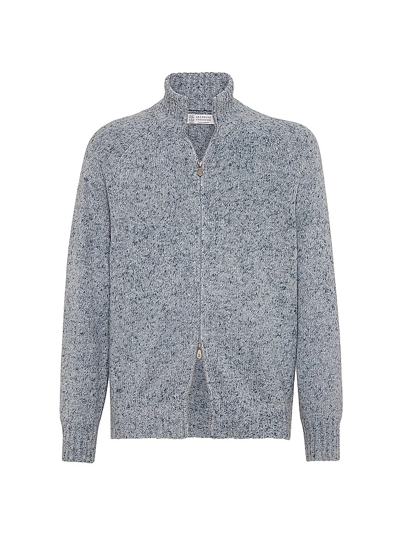 Flecked Cashmere Cardigan with Zipper