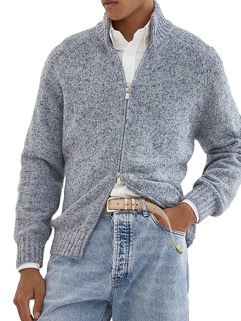 Flecked Cashmere Cardigan with Zipper