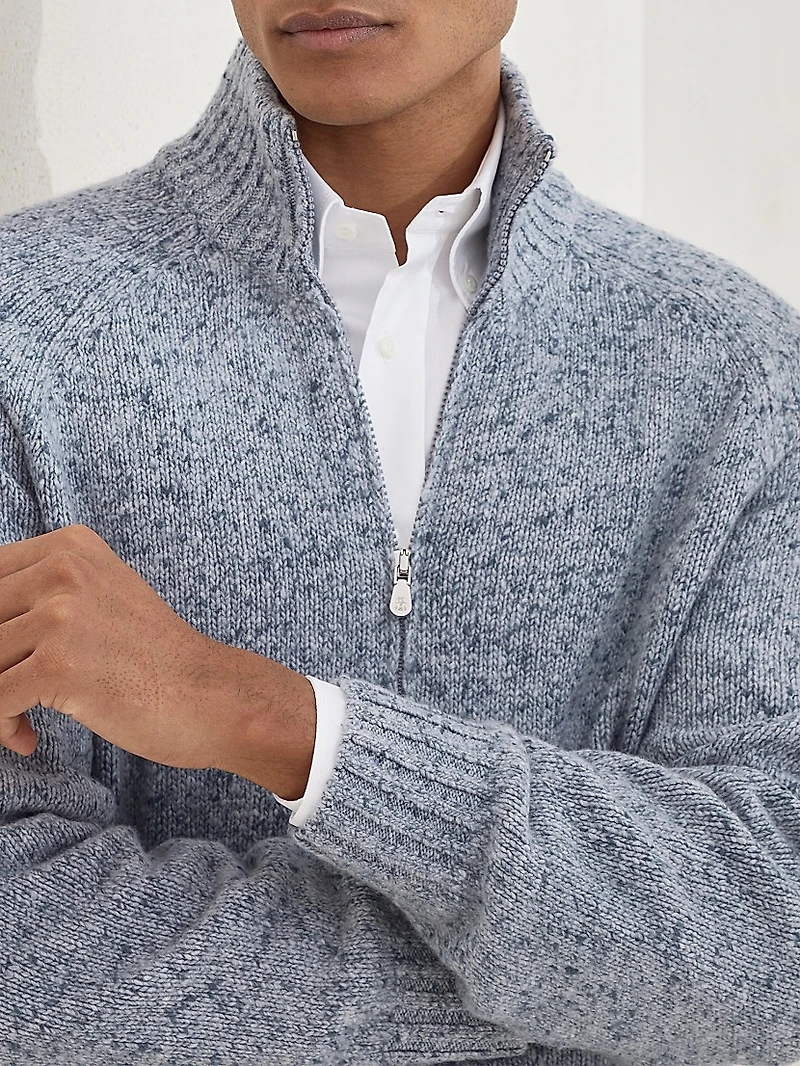 Flecked Cashmere Cardigan with Zipper