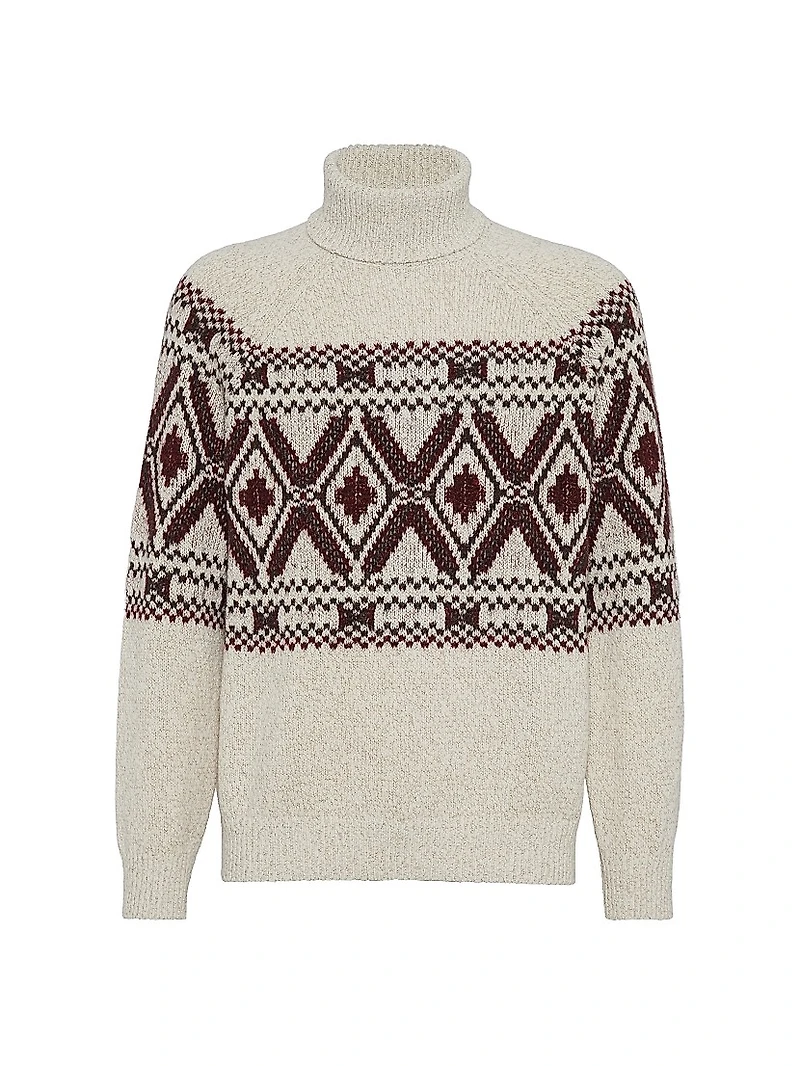 Geometric Jacquard Turtleneck Sweater