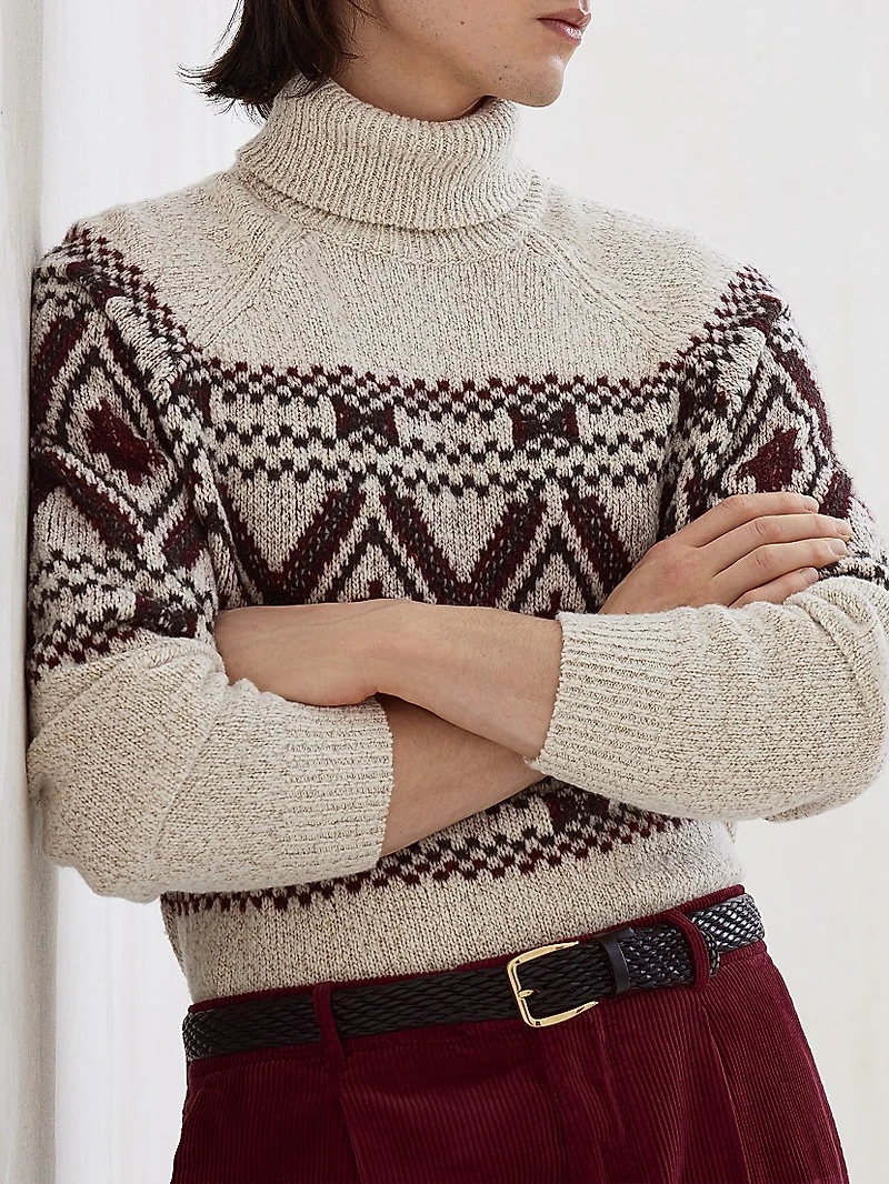 Geometric Jacquard Turtleneck Sweater