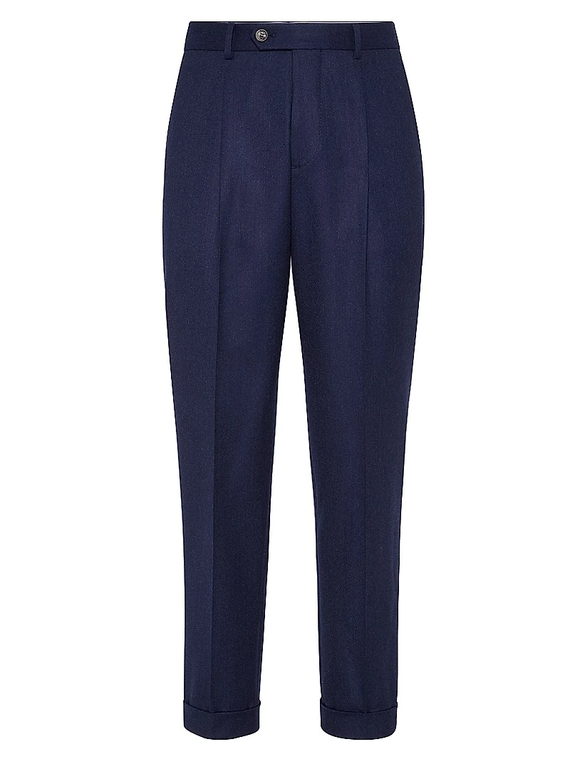 Virgin Wool Flannel Leisure Fit Trousers with Pleats