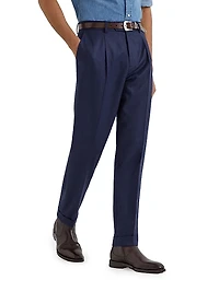 Virgin Wool Flannel Leisure Fit Trousers with Pleats