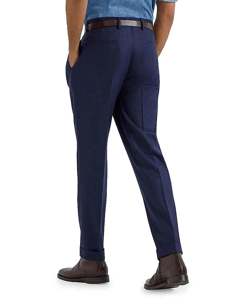 Virgin Wool Flannel Leisure Fit Trousers with Pleats