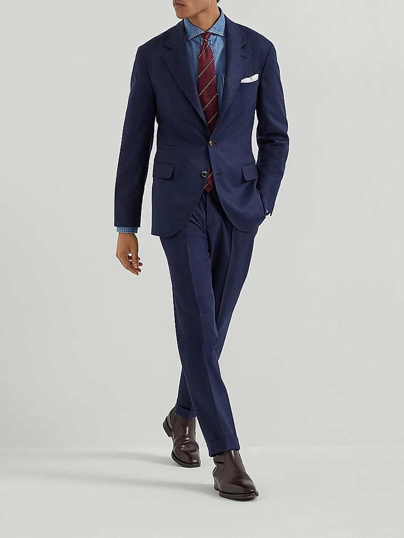 Virgin Wool Flannel Leisure Fit Trousers with Pleats