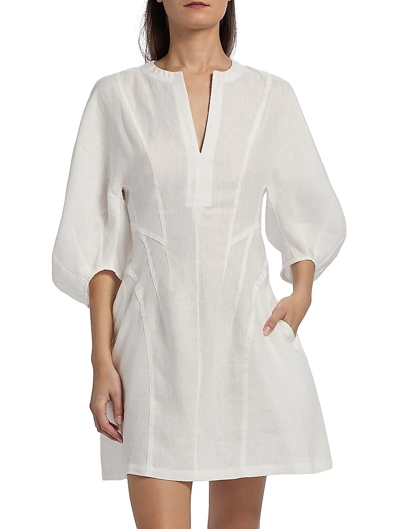 Romi Linen Balloon-Sleeve Dress