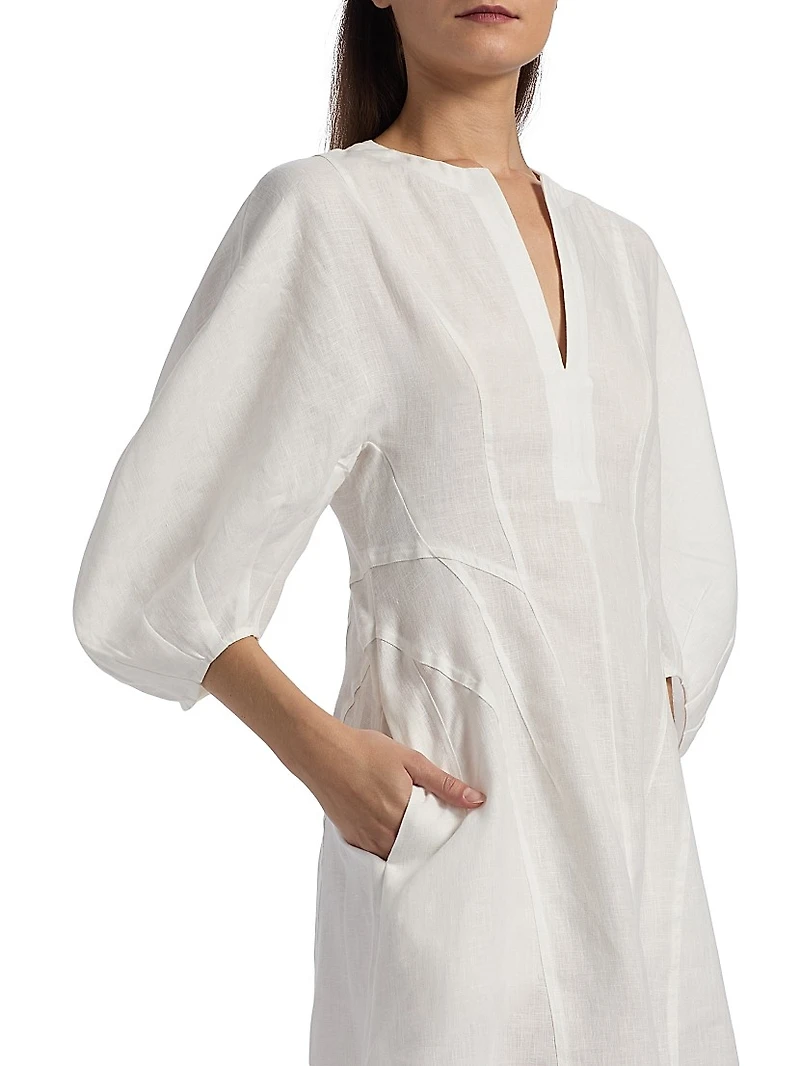 Romi Linen Balloon-Sleeve Dress