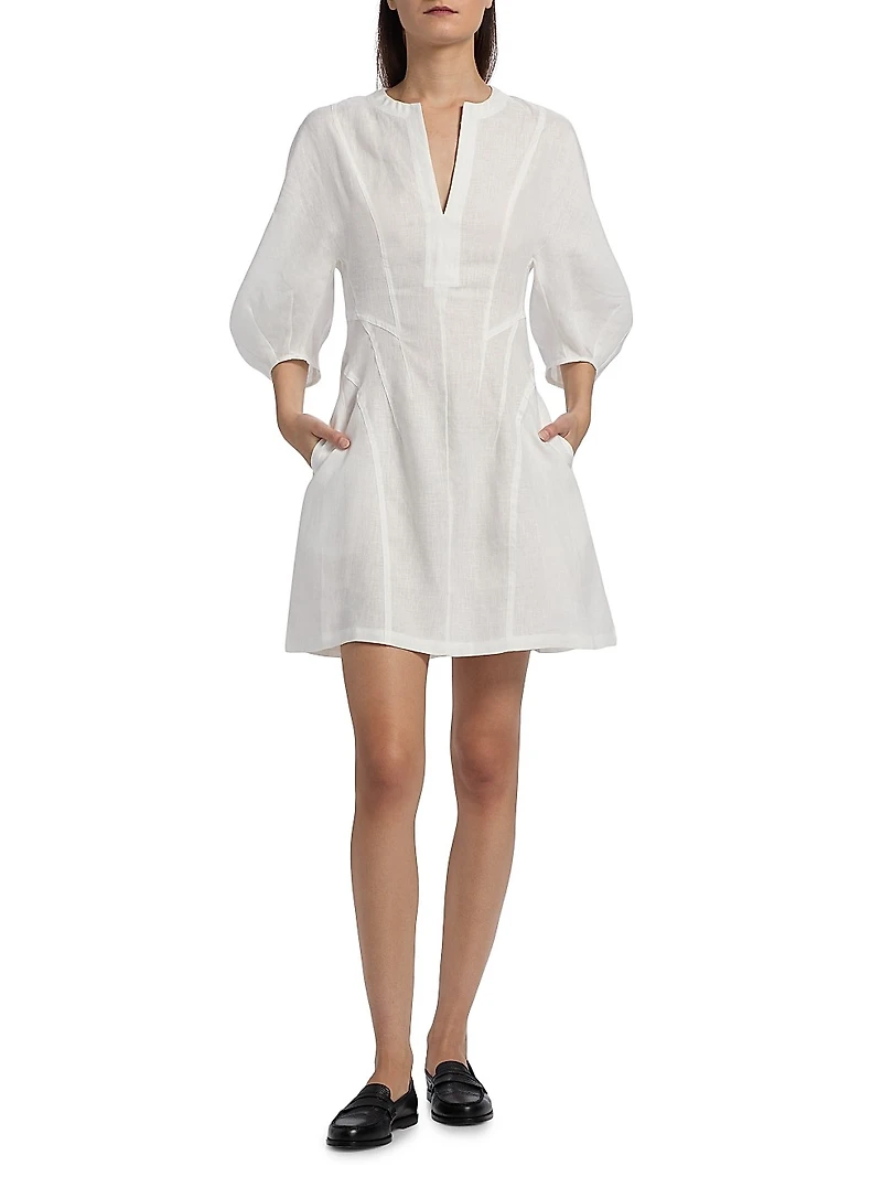 Romi Linen Balloon-Sleeve Dress