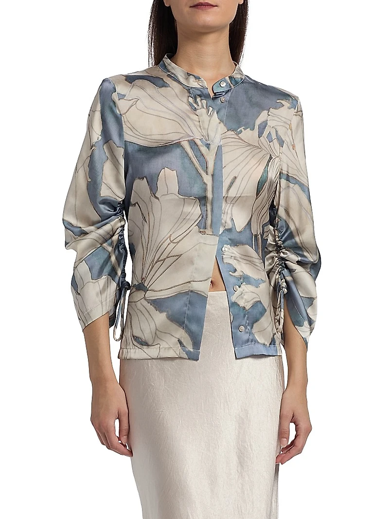Gigi Floral Satin Button-Front Shirt