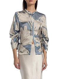 Gigi Floral Satin Button-Front Shirt