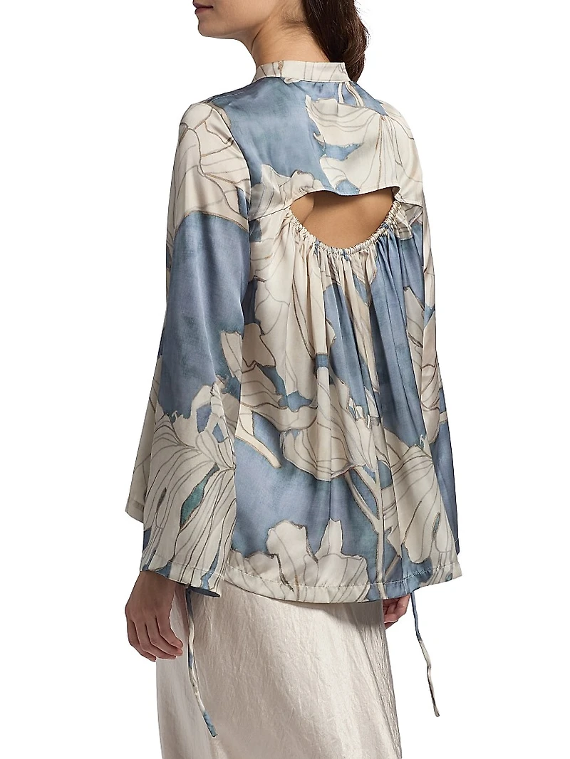 Gigi Floral Satin Button-Front Shirt