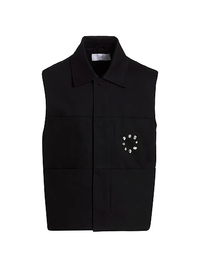 Cotton Embellished Zip-Up Vest