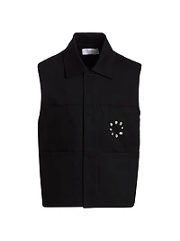 Cotton Embellished Zip-Up Vest